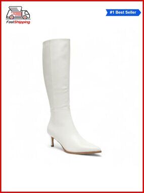 Pointed Toe Knee-High Kitten Heel Boots Side Zipper PU
